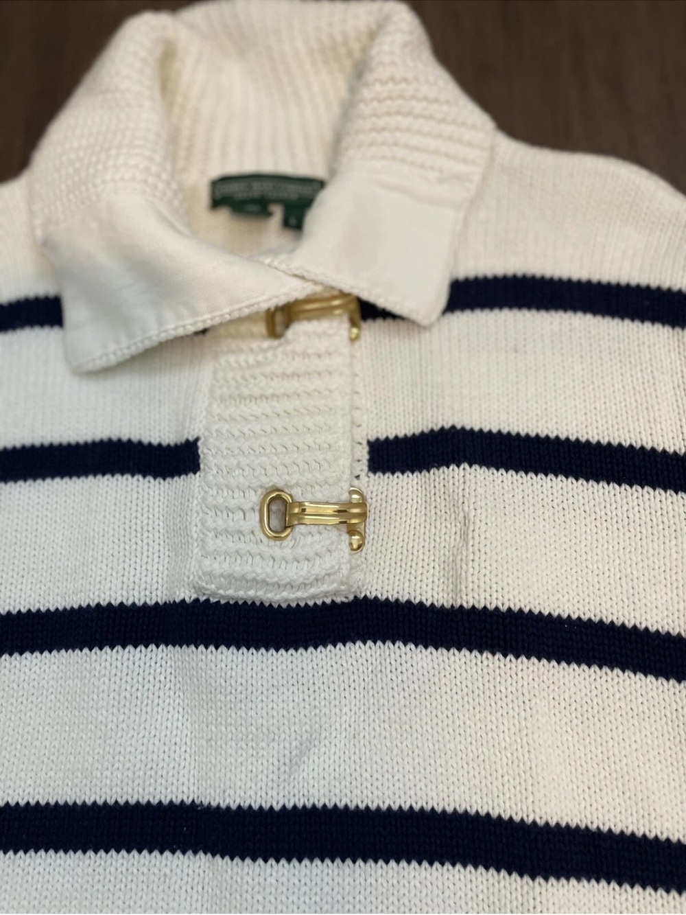 Ralph Lauren White & Navy Striped Polo-Collar Sweater - Picture 6 of 15